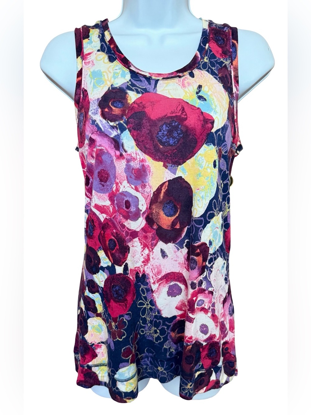 Vera Wang Vibrant Floral Sleeveless Tank Top Whimsical Artsy Maximalist Y2K